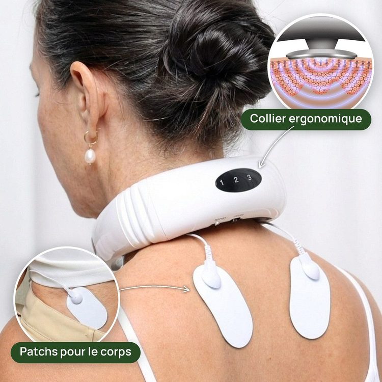 Collier Acupeo® porté sur la nuque avec deux patchs