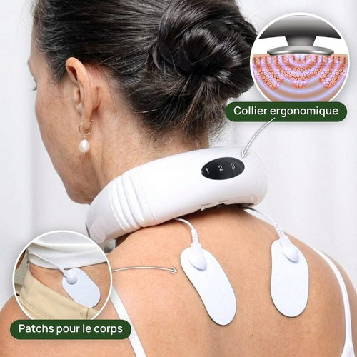 Collier Acupeo® porté sur la nuque avec deux patchs
